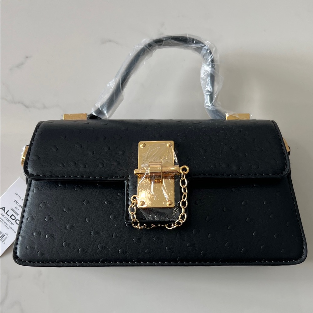 ALDO Black Satchel with Gold Chain Lock